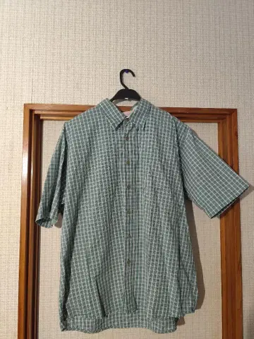 Wrangler 그린 계열 체크 반팔 워크 셔츠