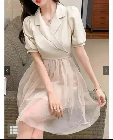 베이지 랩 드레스 반팔 무릎 기장