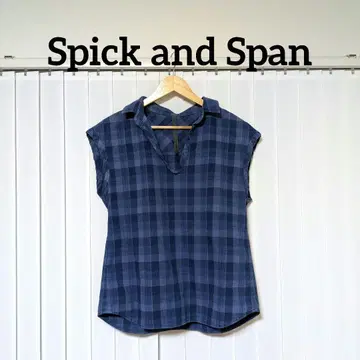Spick and Span 네이비 체크 슬리브리스 면