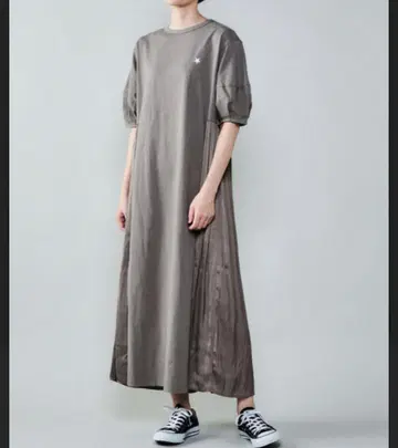 카키 반팔 롱 원피스