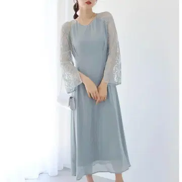 블루이스트 레이스 슬릿 슬리브 롱 기장 파티 드레스 결혼식 0 사이즈