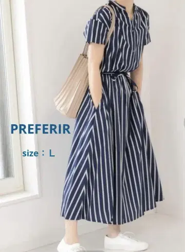 스트라이프 반팔 셔츠 원피스 PREFERIR 프레페리르
