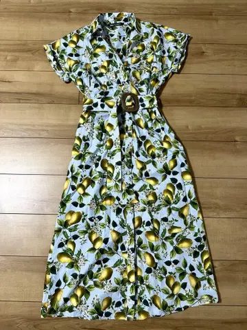 ZARA 레몬 패턴 셔츠 원피스 반팔 XS