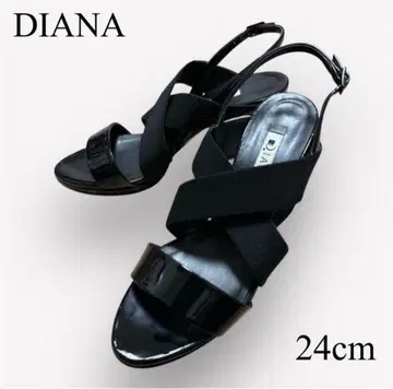 DIANA 크로스 벨트 스트랩 샌들 24cm 블랙 밴딩 에나멜