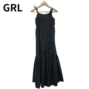 GRL 다크 그레이 캐미 롱 원피스 가슴 셔링 무지 여성용