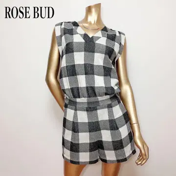 ROSE BUD 체크 무늬 올인원 롬퍼 성숙 캐주얼 여름