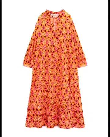 zara 완판 롱 기장 프린트 패턴 오렌지 원피스