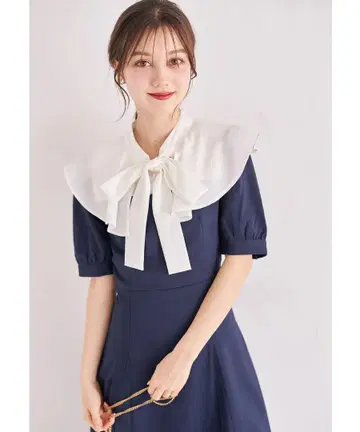 tocco closet 보타이 리본 & 케이프 배색 원피스 새상품
