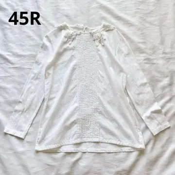 [새상품급] 45R 레이스 카라 티셔츠 긴팔 코튼 화이트 셔츠