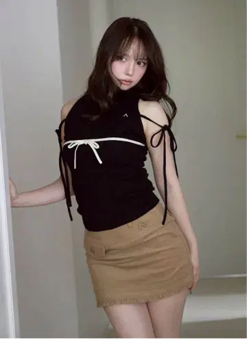 andmary Adele ribbon tank black