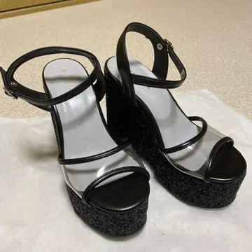 블랙 글리터 웨지 샌들