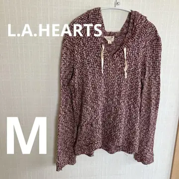 L.A.HEARTS 후드 부착 니트 후드티 [ M ] 빨간색 화이트