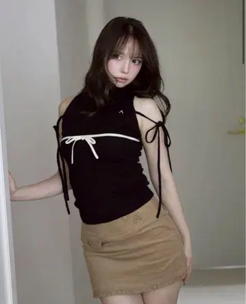 andmary Adele ribbon tank black
