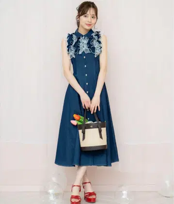 윌 셀렉션 튤 프릴 원피스 데님