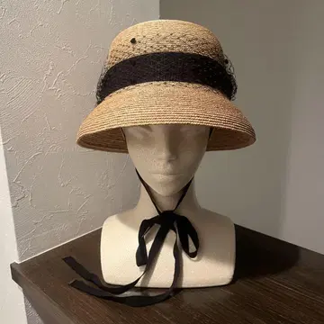 [새상품급] CA4LA Atelier Made 밀짚모자 베일 리본 블랙