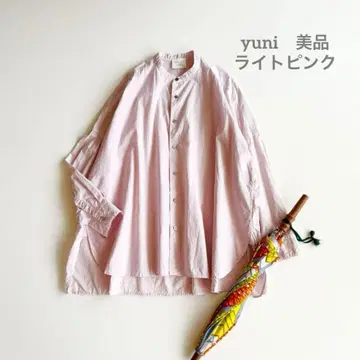 새상품급 yuni 유니 캐치 와셔 블라우스 밴드 카라 셔츠 핑크