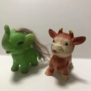 쇼와 레트로 코끼리와 소 소프트 비닐 무판권 2개 세트 진품