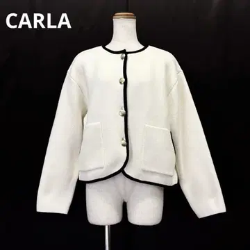 새상품급 칼라 CARLA 여성용 노카라 가디건 F 화이트