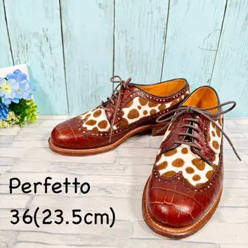 미사용품! [Perfetto] (36) 송치 안장 신발 악어 엠보싱