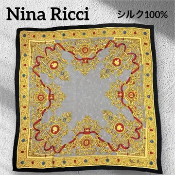 컨디션 최상 Nina Ricci 실크 스카프 대형 바로크 디자인