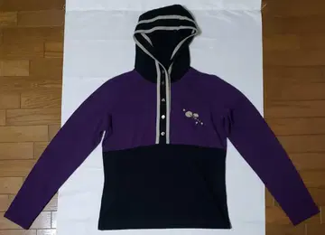 미에코 우에사코 풀오버 자수 보라색 후드 니트