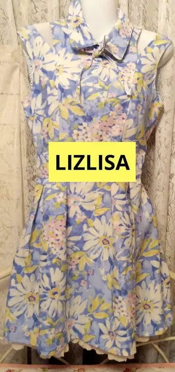 LIZ LISA 파랑 꽃무늬 슬리브리스 무릎 기장 원피스