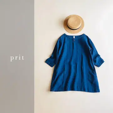 prit 린넨 100% 인디고 염색 튜닉 풀오버 일본제