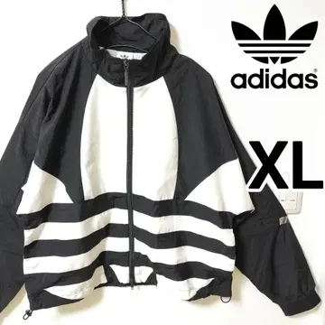 아디다스 블랙 빅 트레포일 나일론 자켓 블루종 여성 XL