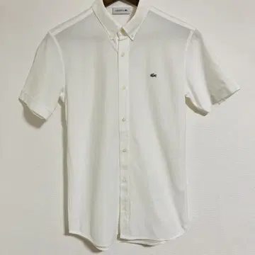 라코스테 LACOSTE 버튼다운 반팔 셔츠 사이즈 3 화이트 은색 악어