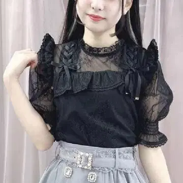 ROJITA W 스핀들 배색 레이스 블라우스 블랙