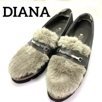 DIANA [새상품급] 퍼 부착 로퍼 고무 밑창 23.5cm 다크 그레이