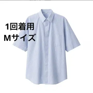 MUJI Labo 포플린 히요쿠 반팔 셔츠 색스 블루 스트라이프 M
