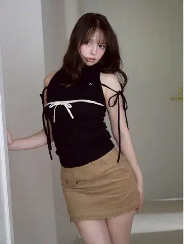 andmary Adele ribbon tank black