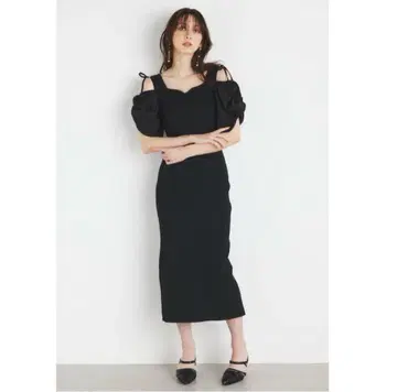 rienda 2WAY 볼륨 슬리브 타이트 니트 원피스 블랙