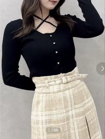 dazzlin 가디건 타이트 레이어드 리본 상의 블랙