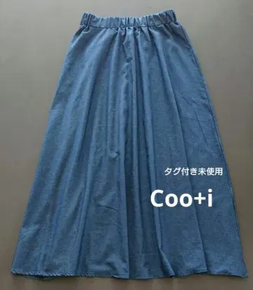 [쿠이/Coo+i] 데님풍 플레어 스커트 블루 L