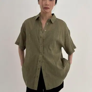 FUULLY STUDIO 미니 체크 루즈 셔츠 그린