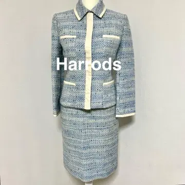 Harrods 트위드 스커트 수트 M 블루 계열