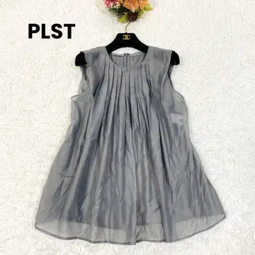 새상품급 PLST 플라스테 시어 플리츠 슬리브리스 블라우스
