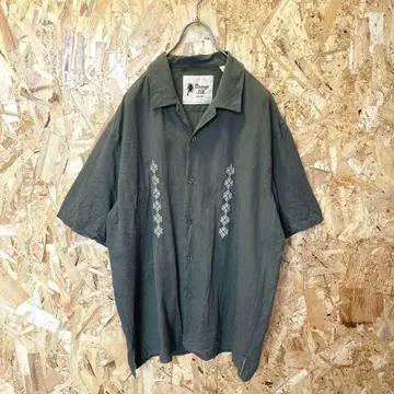 vintage 구제 의류 심플 디자인 인디언 오픈 카라 실크 셔츠 반팔