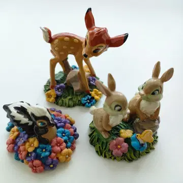 헤이세이 레트로 밤비 디즈니 입상 3체 인테리어 Bambi 플라워