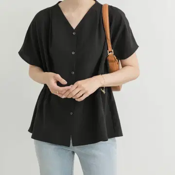 V넥 허리 개더 블라우스 미사용