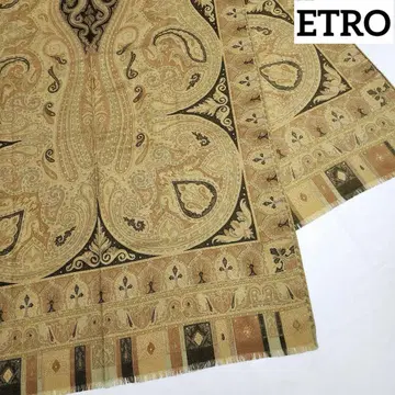새상품급 ETRO 스톨 페이즐리 무늬 울 혼방 베이지 브라운