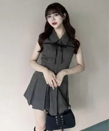 슬리브리스 셔츠 미니 원피스