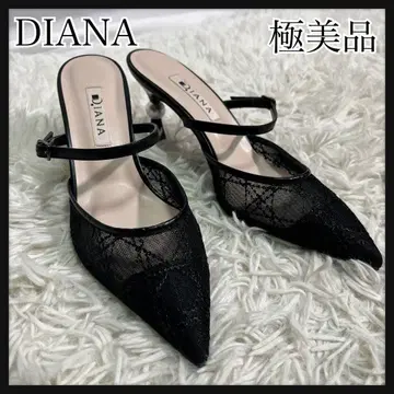 [컨디션 최상] DIANA 다이애나 블랙 레이스 뮬 펄 밑창