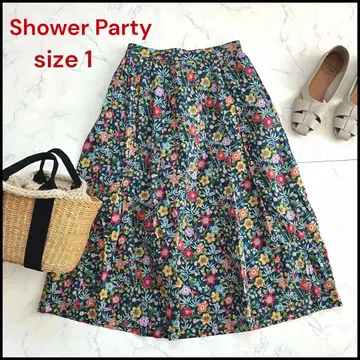 Shower Party 리버티 패턴 개더 스커트 [M] 파랑 꽃무늬