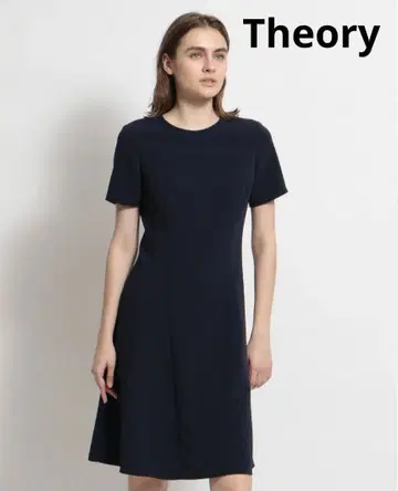 Theory [세탁 가능] 플레어 원피스 무릎 기장 반팔 네이비 L XL