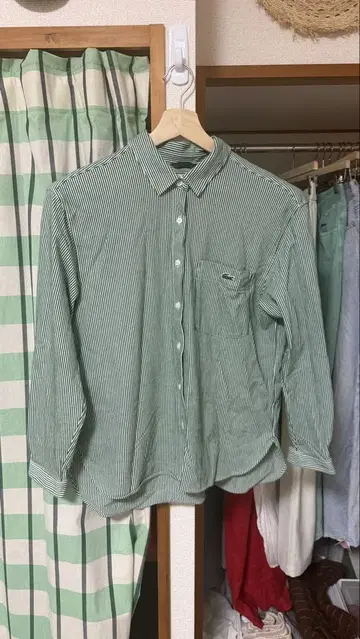 LACOSTE (라코스테) 저지 니트 스트라이프 셔츠 (그린)