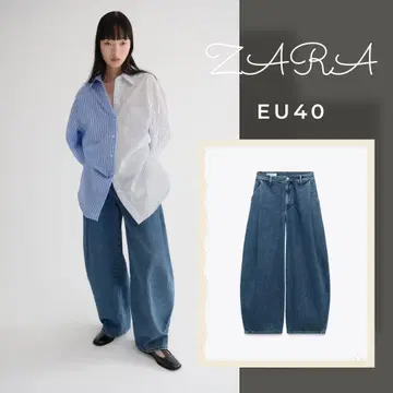 ZARA 자라 TRF 플리츠 로우라이즈 청바지 EU40