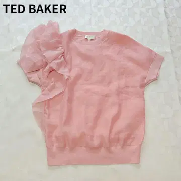 TED BAKER 숏 슬리브 비대칭 프릴 블라우스 핑크